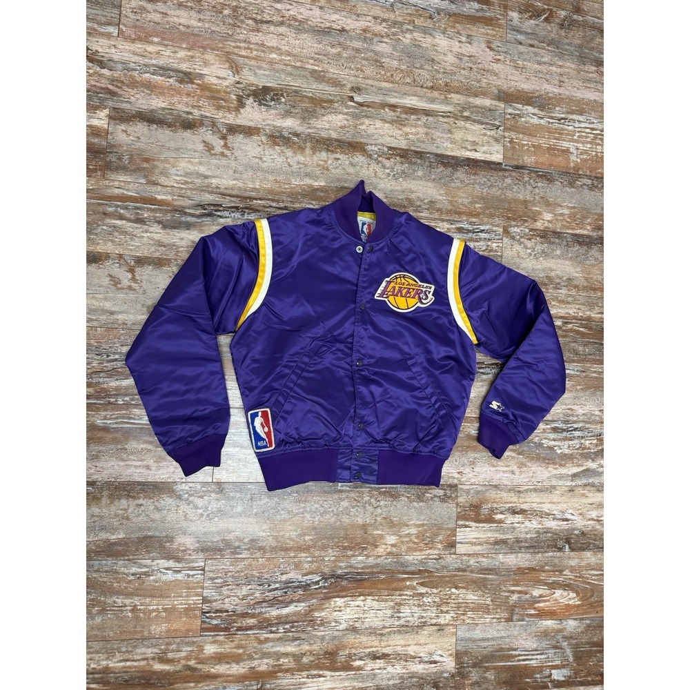 Vintage‎ Starter Los Angeles Lakers L.A. Purple Satin Jacket Size Medium Snap Up